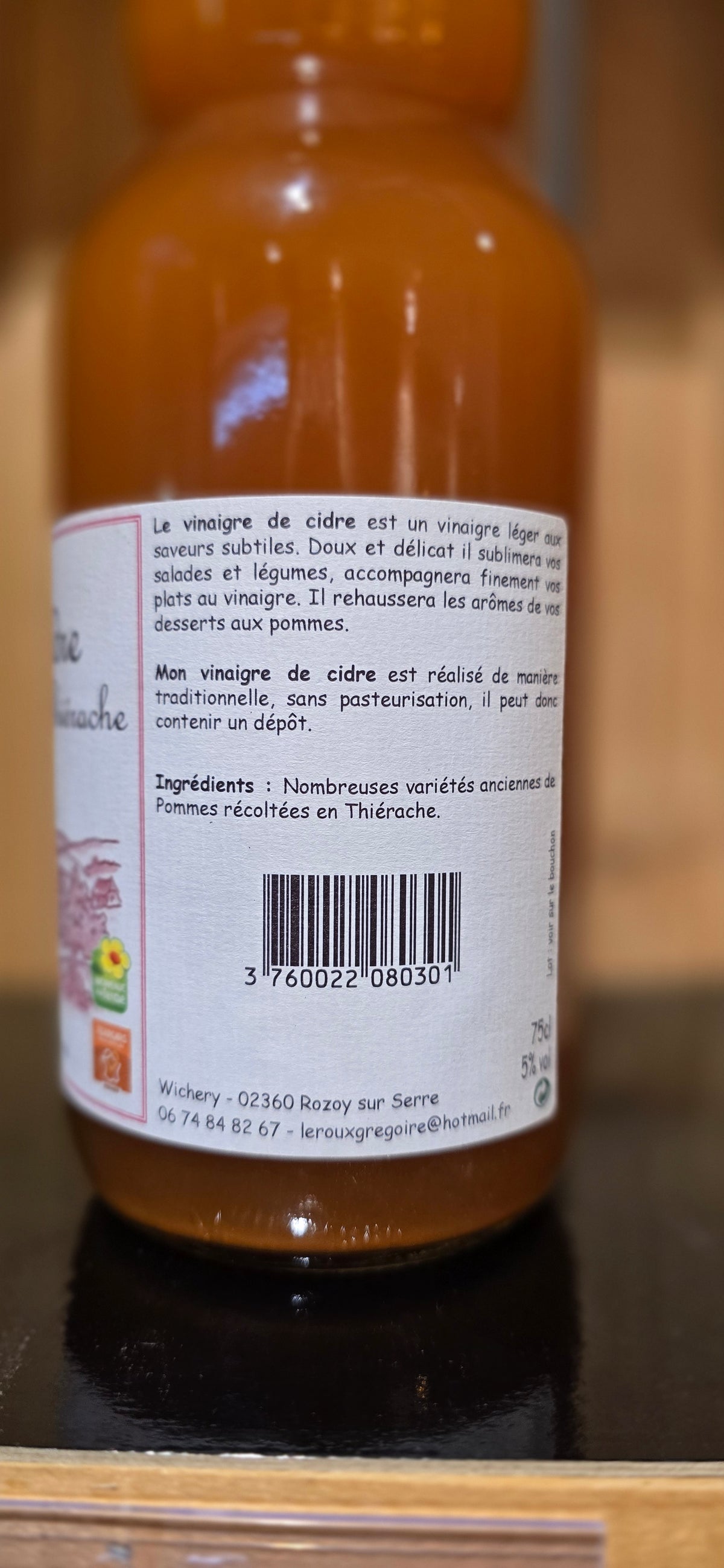 Vinaigre de cidre de Thiérache 75 cl – Clos de la Fontaine Hugo